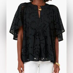 Tuckernuck Black Eyelet Finley Flutter Sleeve Coastal Blouse | Large | New
